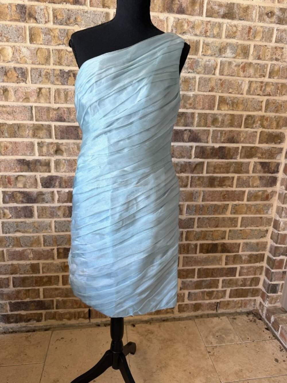THEIA gathered organza blue one shoulder dress women's size 8 formal sleeveless